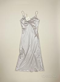 Abito lungo sottoveste satin grigio perlato