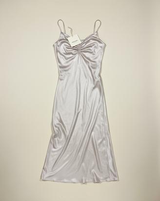 Abito lungo sottoveste satin grigio perlato