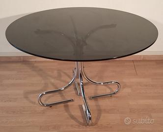 Tavolino in vetro fumé e cromo, anni '70 space age