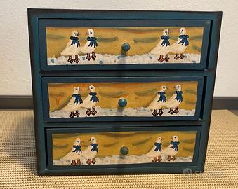 Cassettiera in Legno con 3 Cassetti Dipinti a Mano