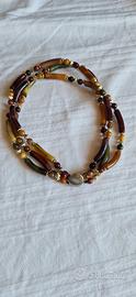Collana vintage multicapa toni terra e oro