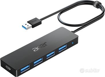 Hub USB 3.0 4 Porte Alluminio Grigio Siderale PC