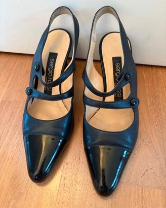 Scarpa donna décollté pelle blu Sergio Rossi