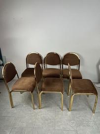 Set 6 sedie vintage metallo dorato e velluto, 1970