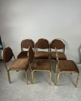 Set 6 sedie vintage metallo dorato e velluto, 1970