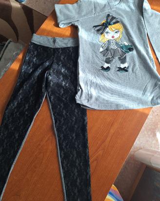 Lotto Nucleo maglia grigia + leggins in pizzo nero