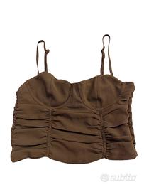 Top marrone con zip laterale