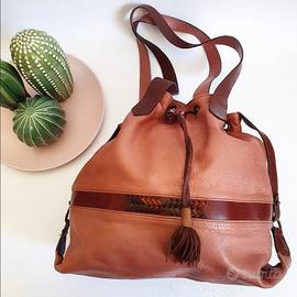 Borsa a secchiello a spalla in vera pelle vintage