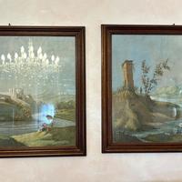 Scuola XIX sec. Paesaggi fluviali con figure