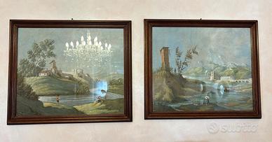 Scuola XIX sec. Paesaggi fluviali con figure