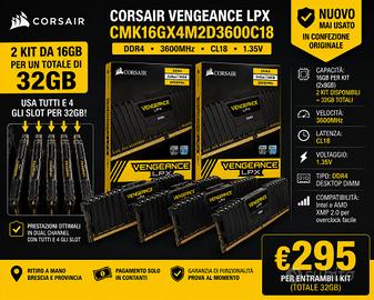 Corsair 32GB DDR4 3600 CL18 NUOVE SIGILLATE 4X8GB