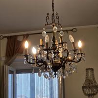 Lampadario Classico  in Ottone e Cristallo