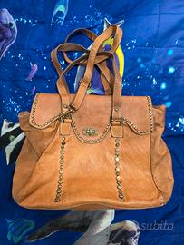 Borsa postina grande rosa salmone  in vera pelle