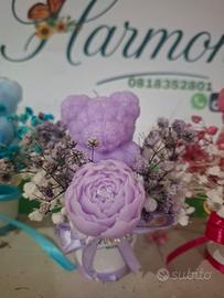 candela orsetto in viola rosa o azzurra