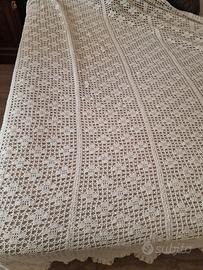 Coperta matrimoniale all'uncinetto filè   ecrù