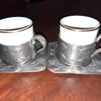 2 tazzine ceramica e peltro