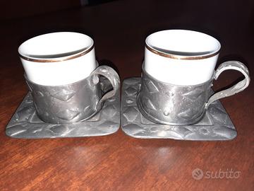 2 tazzine ceramica e peltro