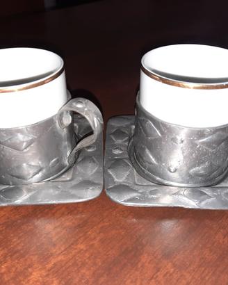 2 tazzine ceramica e peltro