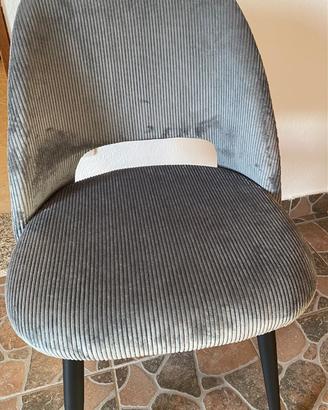 Set 6 sedie in velluto grigio a costine