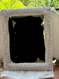 Specchio rattan vintage bianco