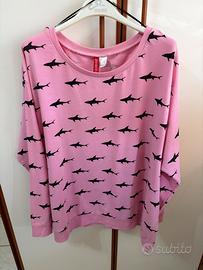 Felpa  rosa con squalo nero lDivided H&M taglia L