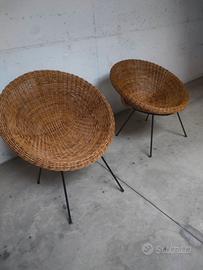 coppia di poltroncine in midollino anni 60