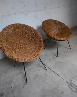 coppia di poltroncine in midollino anni 60