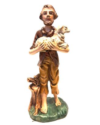 Statua Pastore Agnello Presepe Cartapesta 35 cm