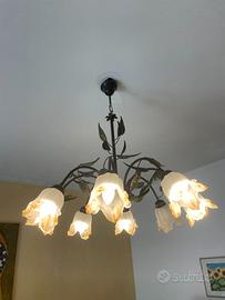 Lampadario a sospensione 8 luci ferro battuto