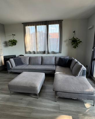 Divano angolare componibile in piuma d’oca + pouf