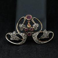 SPILLA VINTAGE ORO 9 KT DIAMANTI 1.90 CT E RUBINI