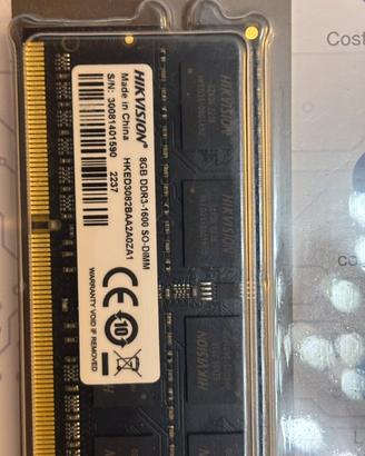 Memorie Ram 8 Gb Hikvision DDR3 1600 Mhz NUOVE