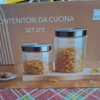 2 barattoli  in vetro con coperchio in alluminio 
