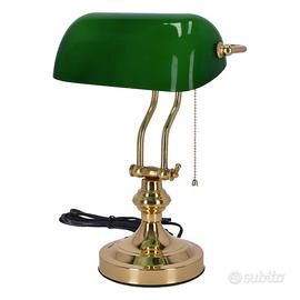 Lampada ministeriale in ottone con vetro verde