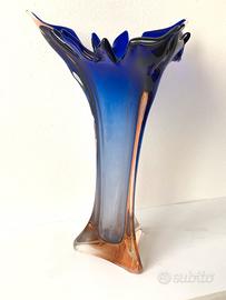 Vaso vintage vetro blu e ambra