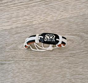 braccialetto etnico in cuoio e canapa con elefante