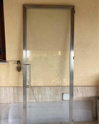 Porta in Acciaio Inox e Vetro 90x220 cm con Telaio