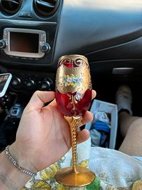 bicchieri in vetro di murano rosso rubino e oro