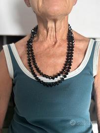 Collana doppia filo perle nere sfaccettate 112g