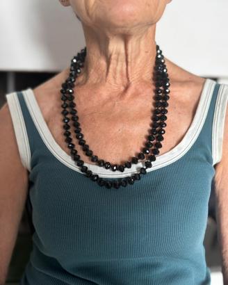 Collana doppia filo perle nere sfaccettate 112g