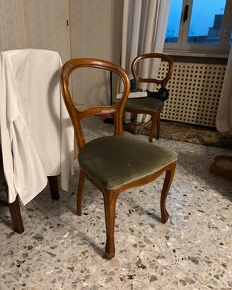 Set 6 Sedie Vintage in Legno e Velluto Verde