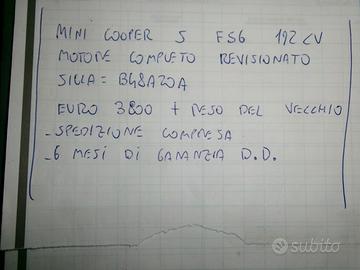 Motore mini cooper f 56 192 cv tipo motore b48a20a