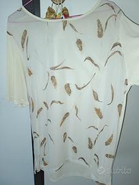 blusa in Viscosa,con foglie dipinte 
