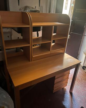 Scrivania Anton Ikea legno + ripiani/cassettiera