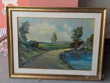 Quadro ad olio d'epoca anni '60  cornice legno