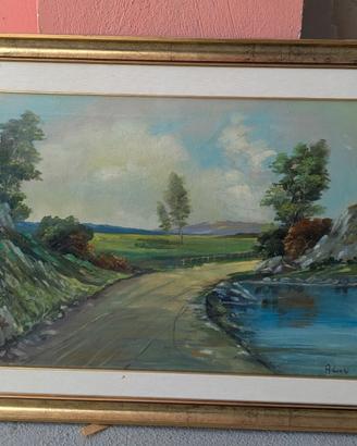Quadro ad olio d'epoca anni '60  cornice legno