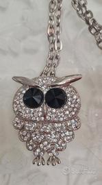 CIONDOLO CON GUFO STRASS E CATENINA 