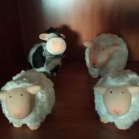 Set 4 soprammobili animali pecore e mucca
