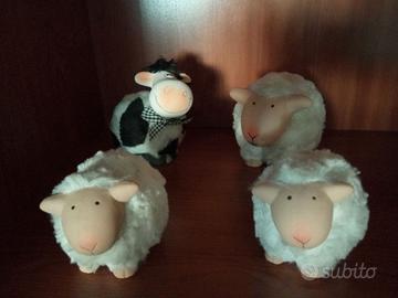 Set 4 soprammobili animali pecore e mucca