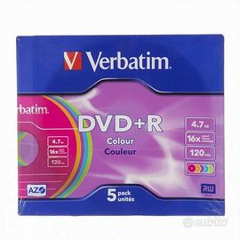 5 DVD+R COLOUR VERBATIM 4,7GB 16x Speed 120min